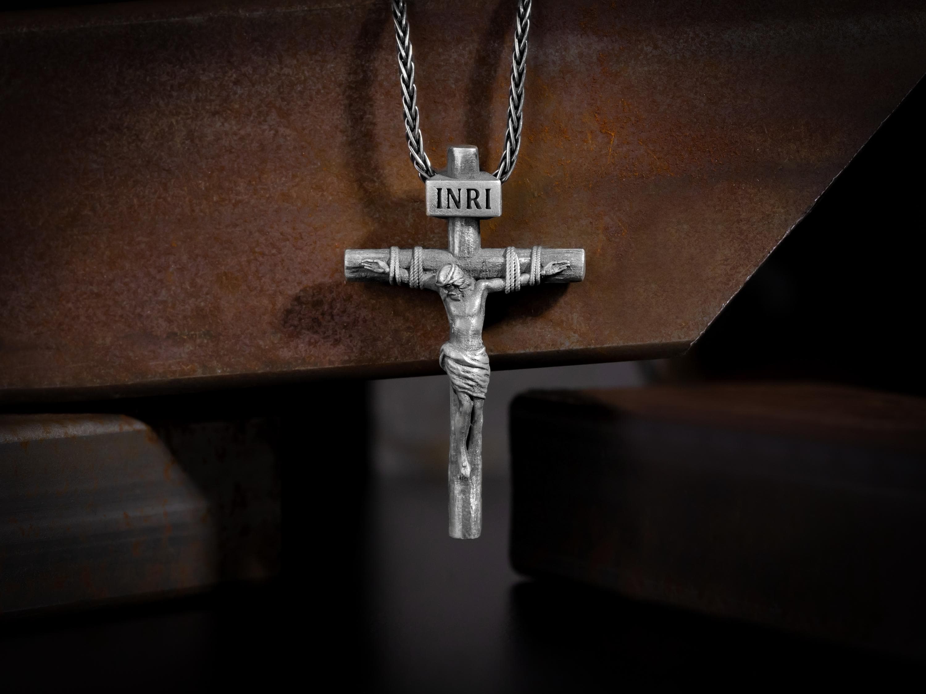 Jesus christ cross christian catholic necklace pendant for men in sterling silver, Silver christian accessory, Catholic crucifix cross gifts