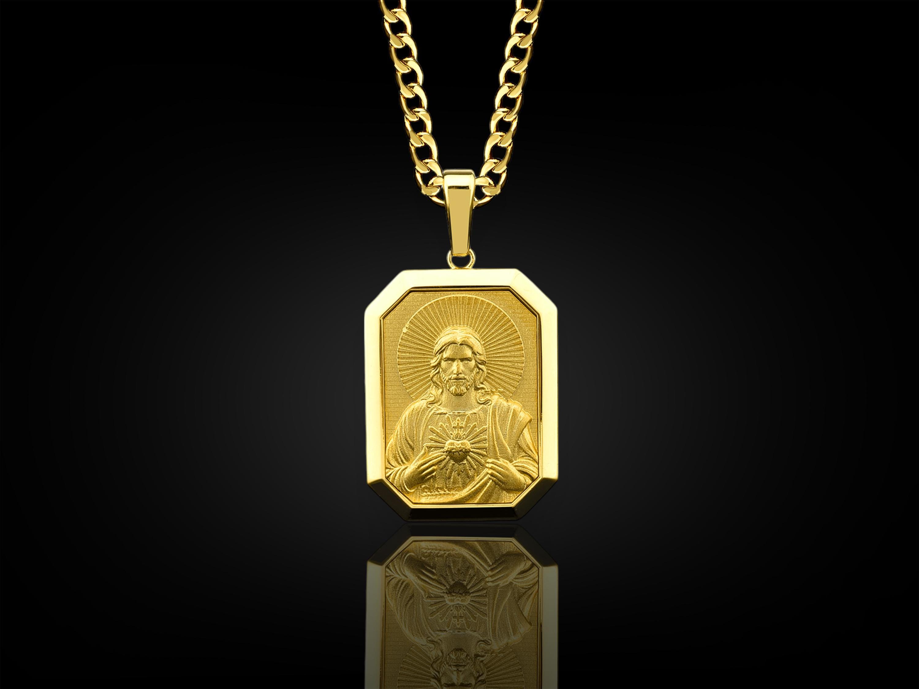18k Gold Jesus With Sacred Heart Necklace, Custom