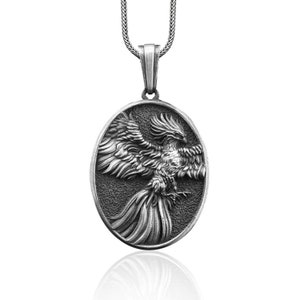 Winged Phoenix Handmade Sterling Silver Men Charm Necklace, Ancient Greek Mythology Phoenix Jewelry, Mythical Bird Pendant, Animal Necklace