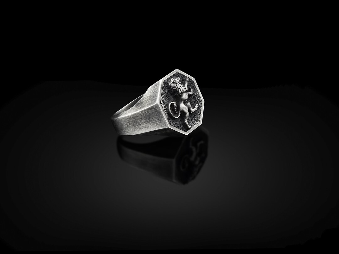 Oxidized Sterling Silver Scottish Lion Ring Silver Rampant - Etsy