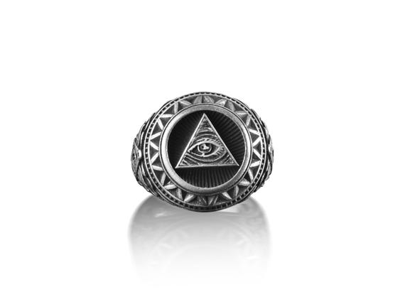 Titanium Steel Skull & All-Seeing Eye Ring For Men & Women - Gothic Illuminati Symbol Ring, Size 11 - View #4
