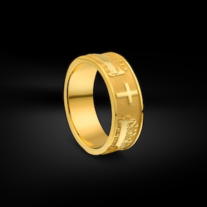 14K gold custom engraved band men ring, Leonardo da vinci's the last supper solid gold men band ring, Il cenacolo or l'ultima cena gold ring