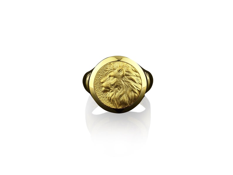Gold Lion Men's Ring, 18K Gold African Lion Rings, 14K Gold Signet Lion Ring, 10K Gold Round Lion Head Ring, Mens Wedding  Gift Rings 