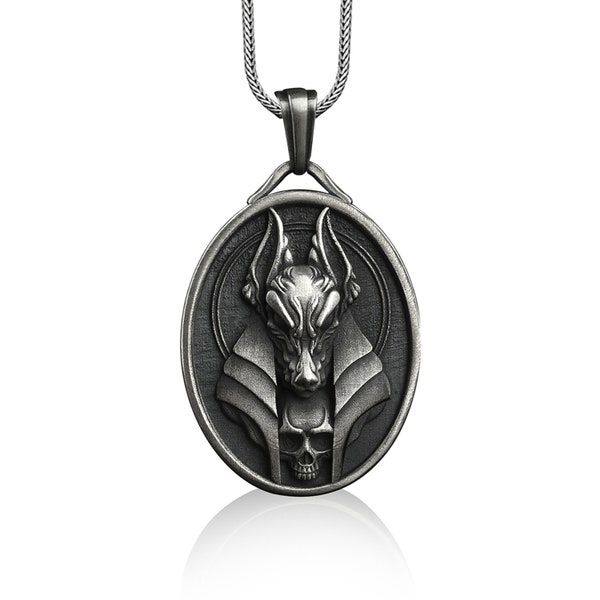 Anubis sterling silver pendant necklace, Personalized egyptian mythology pendant jewelry for best friend, Gift for dad