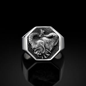 Elephant Signet Silver Men Ring, Handmade Sterling Silver Elephant Mens Ring, African Men Jewelry, Gold Plated 925 Silver Men Boho Gift Ring