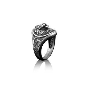 Handmade Lion Sterling Silver Men's Signet Ring - 925 Silver, Boho Lion Design, No Gemstone - View #10