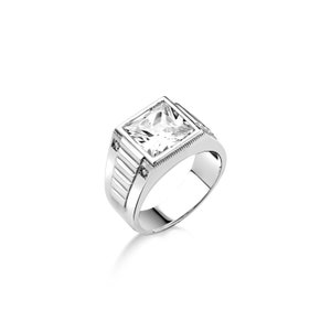 White quartz signet ring in sterling silver, Big square cut stone ring for dad, Large clear quartz cocktail ring for men
