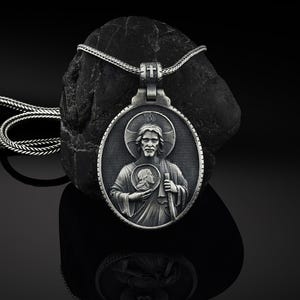 Zilveren Saint Jude herenketting, Saint Jude medaillon heren, Saint Jude zilveren bedel, christelijk medaillon, religieuze katholieke zilveren ketting