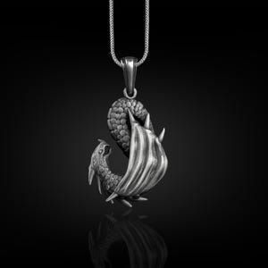 Kraken That Fills The Sail Necklace, Oxidized Sea Monster Nautical Necklace in Silver, Fantasy Necklace For Boyfriend, Unusual Necklace