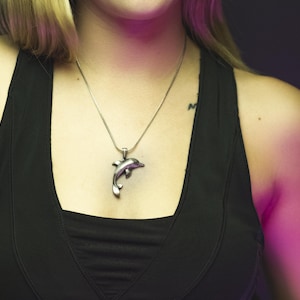Dolphin Handmade Sterling Silver Men 3D Charn Necklace, Dolphin 3D Silver Men Jewelry, Sea Animal Necklace, Dophin Pendant, Memorial Gift