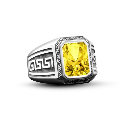 Shiny Silver Men Ring Silver Greek Men Rings Citrine Etsy UK
