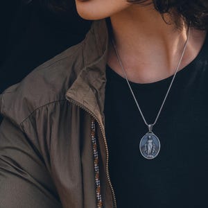 Virgin mary miraculous medal necklace for mama, Personalized mother mary pendant with custom name, Catholic necklace