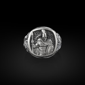 Spartan Leonidas Warrior, Sqaure Signet Sterling Silver Mens Signet Rings, Pinky Rings for Women, Gifts for Ancient Greek Mythology Lovers