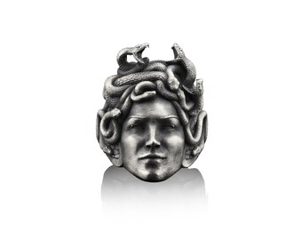 Gorgon Medusa Handgemachter Sterling Silber Herren Biker Ring, griechische Mythologie Ring, Medusa Gothic Ring, Gorgon Medusa Silber Schmuck, Ring für Männer