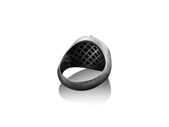 BySilverStone Queen Bee Signet Ring - Sterling Silver Handmade Pinky Ring, Oxidized Detailing, Men's & Women's Bee Jewelry Gift