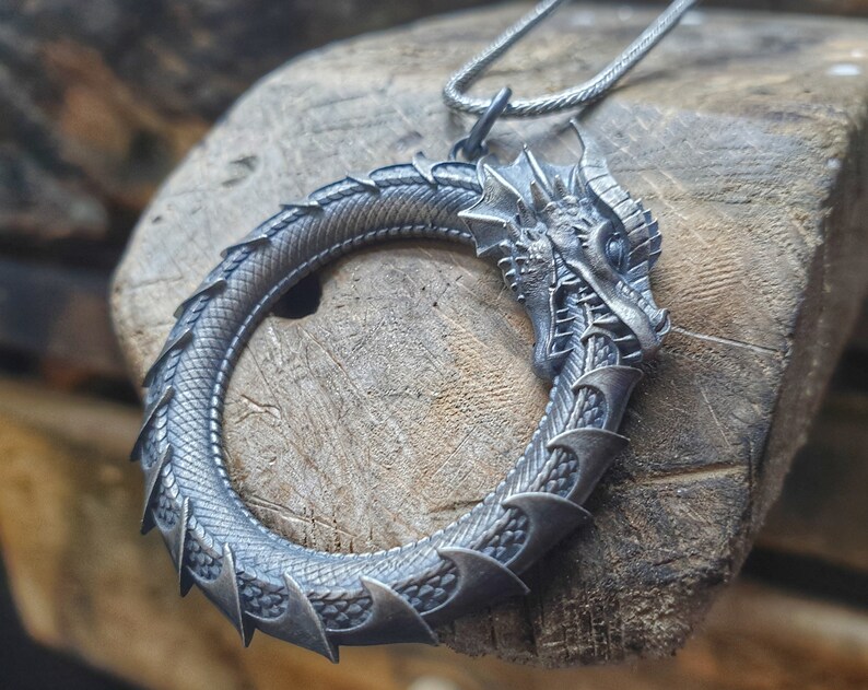 Ouroboros Eating Its Own Tail Necklace Mens Dragon Necklace Etsy