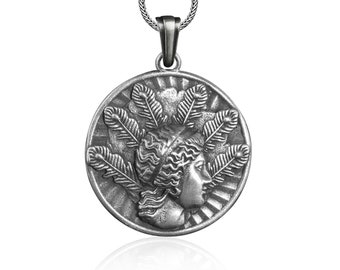 Goddess Hera Men Charm Necklace in Sterling Silver, Greek Goddess Necklace, Mythology Silver Jewelry, Ancient Greek Pendant, Engagement Gift