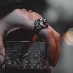 Men Silver Lion Ring, Men Lion Head Ring, Signet Silver Lion Ring, Mens Oxidized Ring, Men African Jewelry, Zodiac Lion Rings, Men Gift Ring