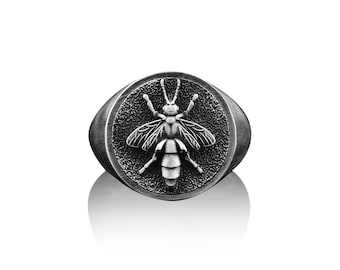 Chevalière reine des abeilles faite main, bague homme auriculaire reine des abeilles en argent sterling, bijoux en argent Quenn Bee, cadeau abeille, cadeau commémoratif homme en argent