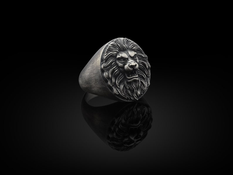 Solid Silver Lion Man Ring Large Lion Ring Mens Lion Etsy