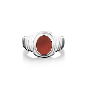 Carnelian promise ring for men in 925 sterling silver, Red agate stone ring for wedding, Male handmade ring with oval agate, Gift men rings