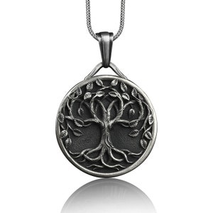 Silver Tree Of Life Medallion Necklace, Personalized Yggdrasill Charm Pendant, Silver Viking Tree of Life Gift, Personalized Gift Necklace