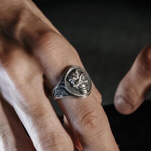 Biker Snake Skull Head 925 Silver Mens Ring, Sterling Silver Biker Signet Ring, Oxidized Silver Biker Jewelry, Boho Skull Ring, Gift For Men
