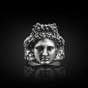 Apollo God Of Art Ancient Ring For Men, Greek Gods Mythology Ring For Best Friend, Fantasy Ring in Oxidized Sterling Silver, Sculptural Ring