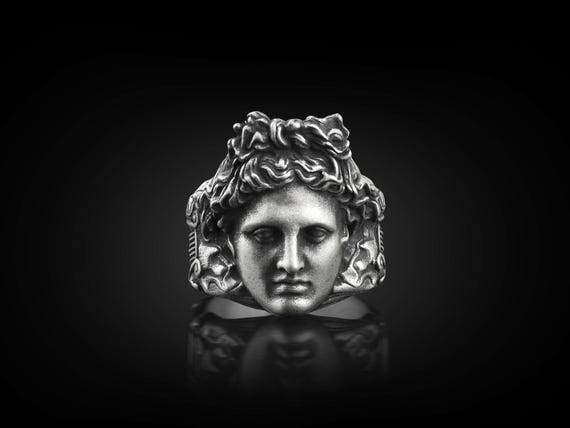 Apollo God Of Art Ancient Ring For Men, Greek Gods Mythology Ring For Best Friend, Fantasy Ring in Oxidized Sterling Silver, Sculptural Ring