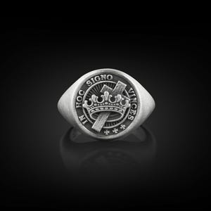 Cross Pinky Signet Ring in Silver, Knight Templar Christian Ring For Husband, Crusader Christian Ring For Boyfriend, Faith Ring For Dad