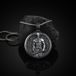 Spartan Mens Necklace, Silver Mens Warrior Pendant, Oxidized Men Necklace, Men 925K Silver Gift, Leonidas Men Necklace, Mens Silver Pendant