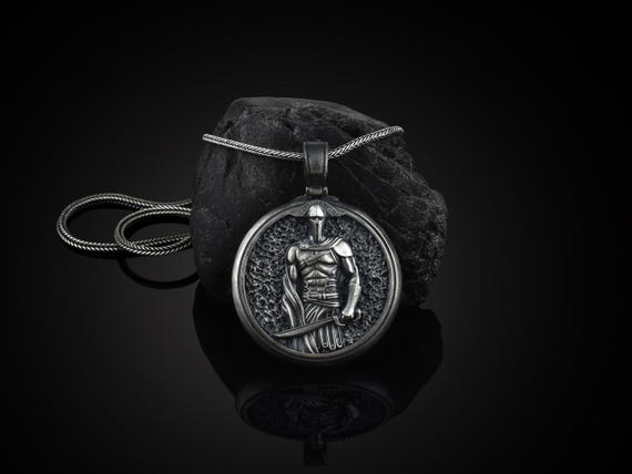 Spartan Mens Necklace, Silver Mens Warrior Pendant, Oxidized Men Necklace, Men 925K Silver Gift, Leonidas Men Necklace, Mens Silver Pendant