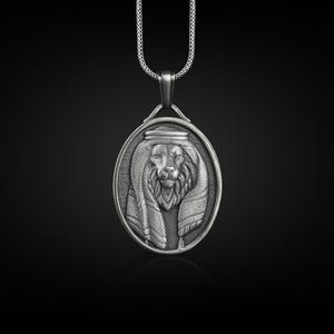 Arabic lion wears keffiyeh pendant necklace in silver, Personalized animal necklace for dad, Leo sign zodiac necklace