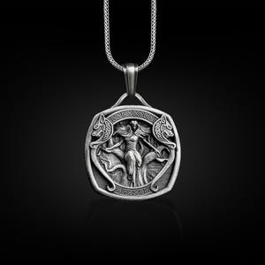 Scandinavian mara necklace for men in sterling silver, Personalized norse mythology necklace, Engraved fantasy necklace