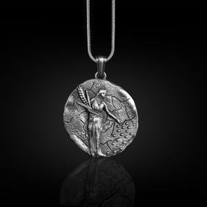 Goddess Demeter Necklace in Sterling Silver, Ancient Greek Pendant, Goddess of Earth Necklace, Greek Mythology Charm Jewelry , Gift for Him