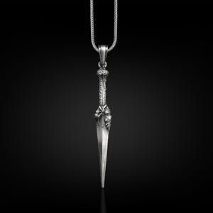 Medieval sword mens necklace in sterling silver, Oxidized strength necklace for boyfriend, Cool male necklace for dad