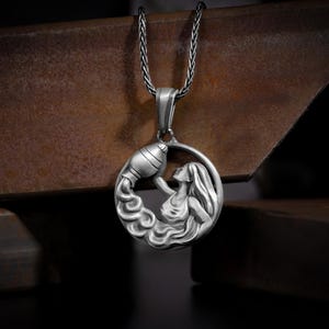 Handcrafted aquarius sterling silver men charm necklace, Aquarius zodiac sign jewelry, Astrology horoscope pendant, Aquarius birthday gifts