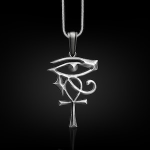 Eye of Horus and Ankh Fantasy Necklace, Oxidized Pagan Necklace in Sterling Silver, Fantasy Necklace For Best Friend, Everyday Necklace
