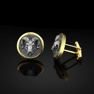 Widder Kopf Manschettenknöpfe, Widder Kopf Manschettenknöpfe, Sterling Silber Manschettenknöpfe, Widder Kopf Accessoires, Silber Hochzeitsgeschenke, Vergoldete Manschettenknöpfe