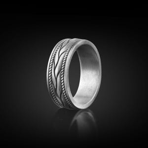 Silver Leaf and Braid Wedding Band Ring for Men, Braided Mens Engagement Ring in Sterling Silver, Nature Promise Ring, Rope and Leaves Ring