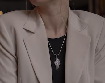 Angel Wing Handmade Silver Necklace, Guardian Angel Wing Silver Men Jewelry, Angel Wing Sterling Silver Pendant, Religious Angel Wing Charm