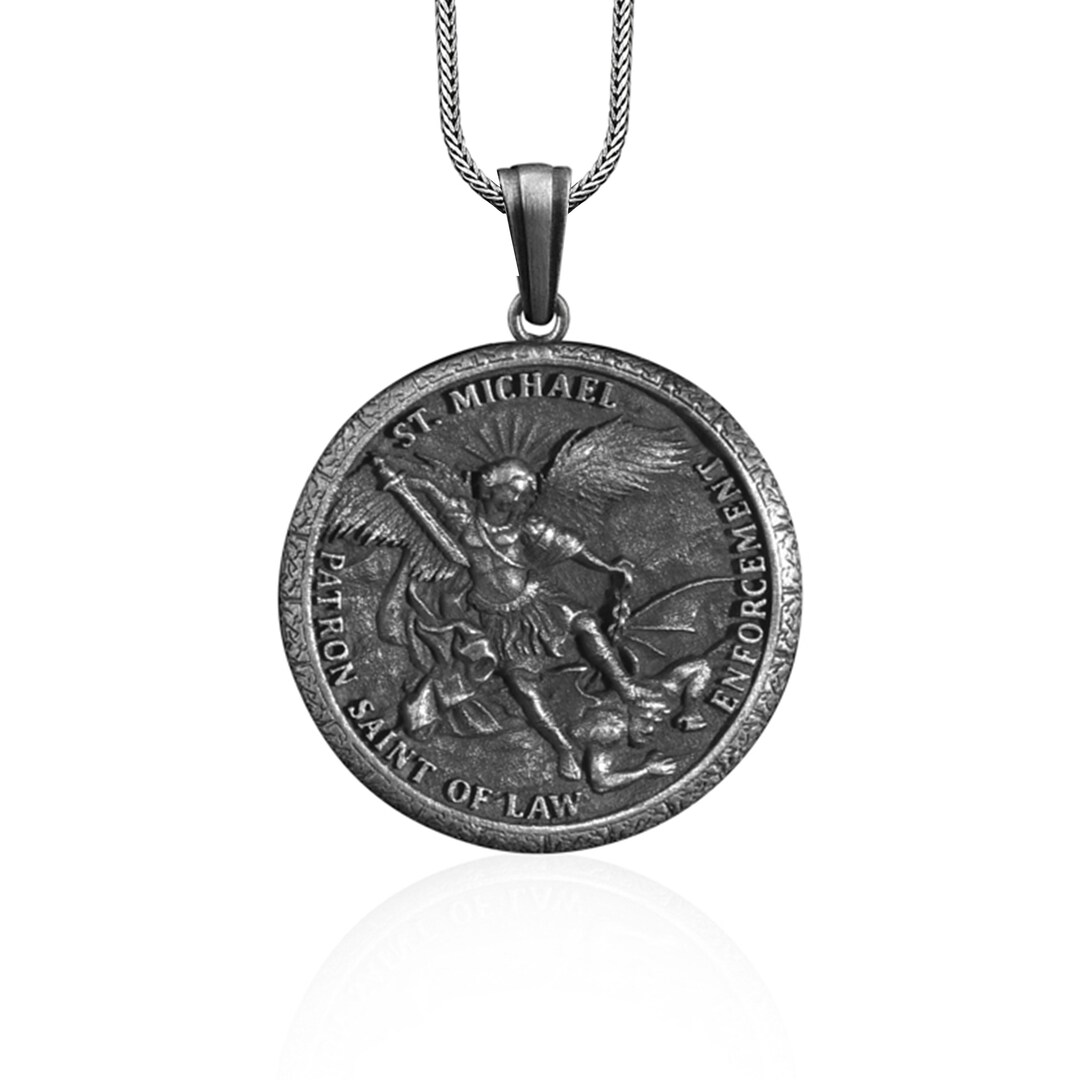 Archangel Michael Patron Saint of Law Enforcement Silver Men Necklace