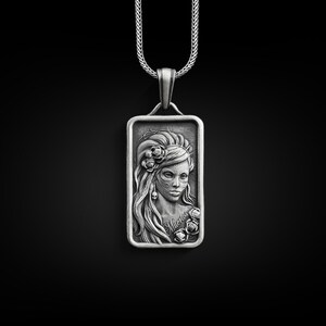 Dia De Los Muertos 925 Silver Necklace, 925 Santa Muerte Silver Necklace, Sterling Silver Day Of The Dead Necklace, Silver Memorial Gift