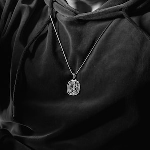Poseidon with trident pendant necklace for men in sterling silver, Personalized greek mythology necklace, Men necklace
