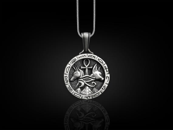 Anubis and bastet with egyptian symbols necklace, Eye of horus and ankh necklace for best friend, Ancient egypt necklace