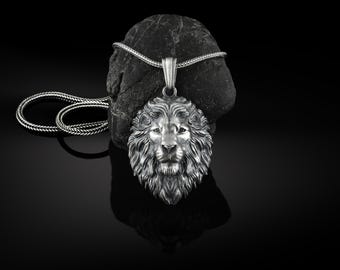 Wild Lion Silver Mens Necklace, Best Lion Men Necklace, African Lion Charm With Chain, Necklace For Men, BestFriend Gift Necklace, Lion Gift