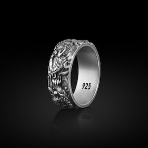 Chinese Tiger Band Ring for Men, Traditional Ornament Ring in Sterling Silver Ring, Ring for Men, Chinese Tiger Silver Jewelry, Ethnic Ring
