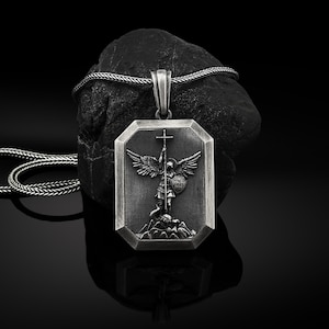 Colar personalizado de Arcanjo São Miguel, pingente masculino de prata maciça Arcanjo, colar de São Miguel, São Miguel é o comandante do exército