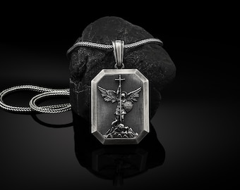 Personalized Archangel Saint Michael Necklace, Solid Silver Archangel Mens Pendant, St Micheal Necklace, St Michael Is Commander Of The Army