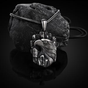 Eagle Mens Necklace, Bird of Prey Mens Necklace, Charm Eagle Pendant, Oxidized Eagle Necklace, Silver Eagle Pendant Gift, Mens Silver Gift